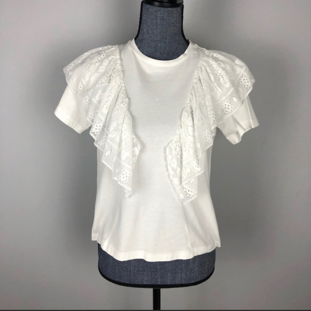 Sea New York Lace Ruffle Short Sleeve Tee Shirt